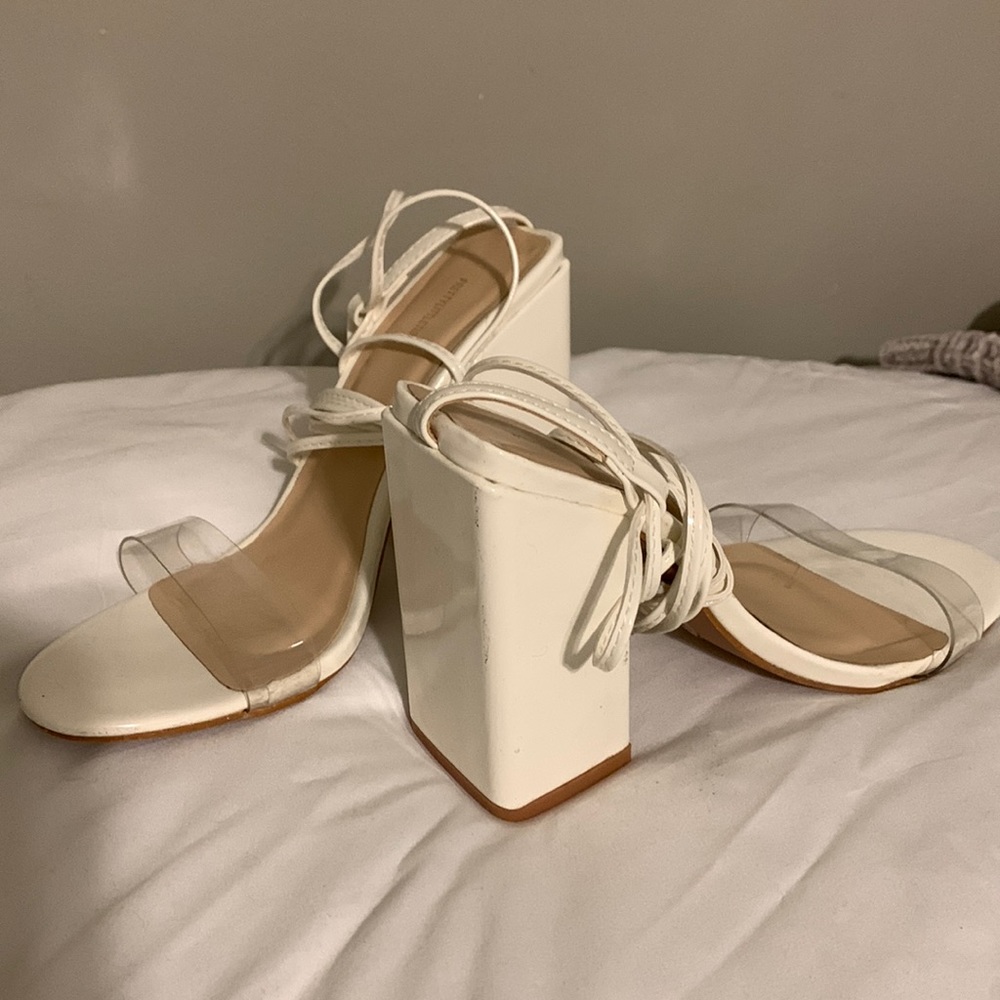 White lace up heel